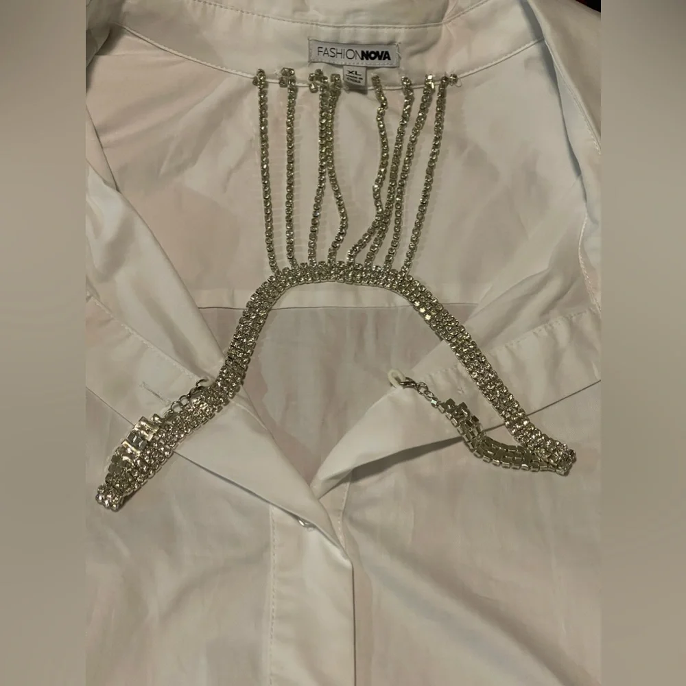 Fashion Nova Curve Professional Shine Shirt Dress - White XL - Picture 4 of 6